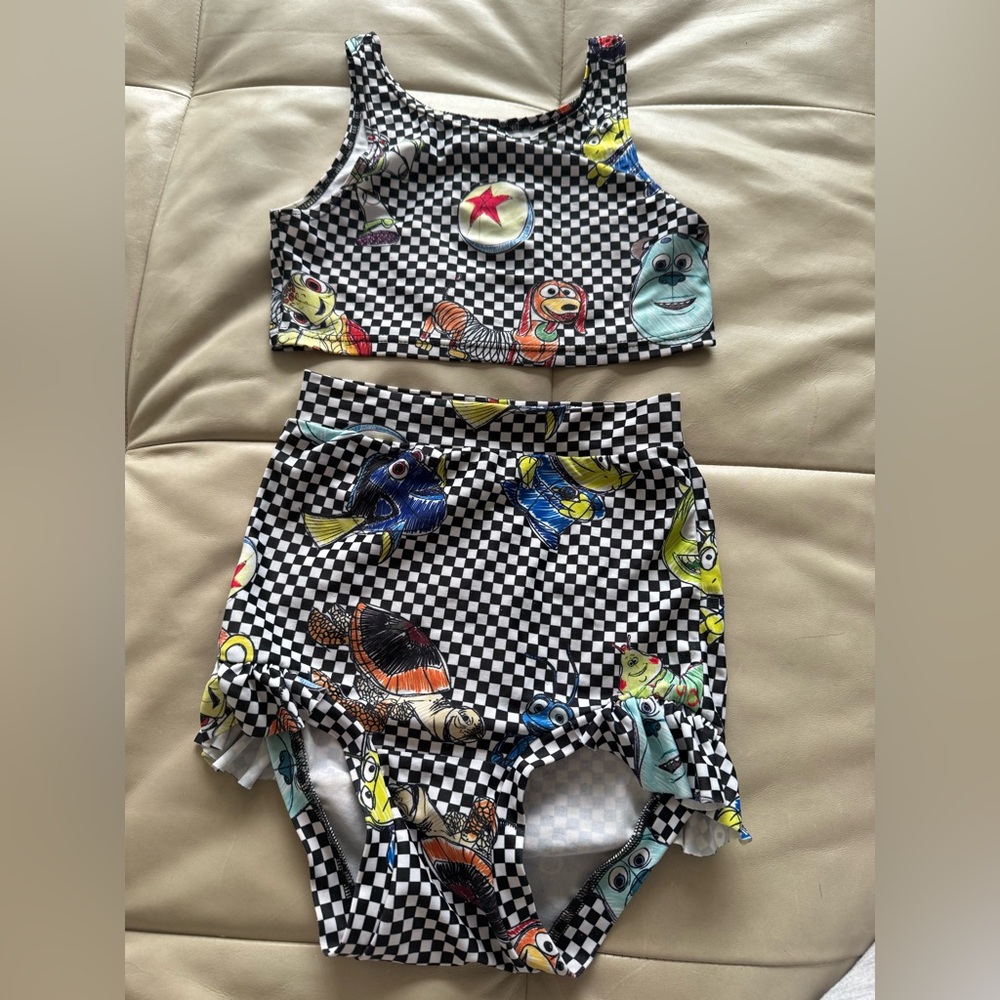 Wild Rich Kids Checkered Pixar Print Two-Piece Set